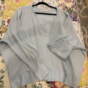 We The Free Sky Blue Waffle Knit Top